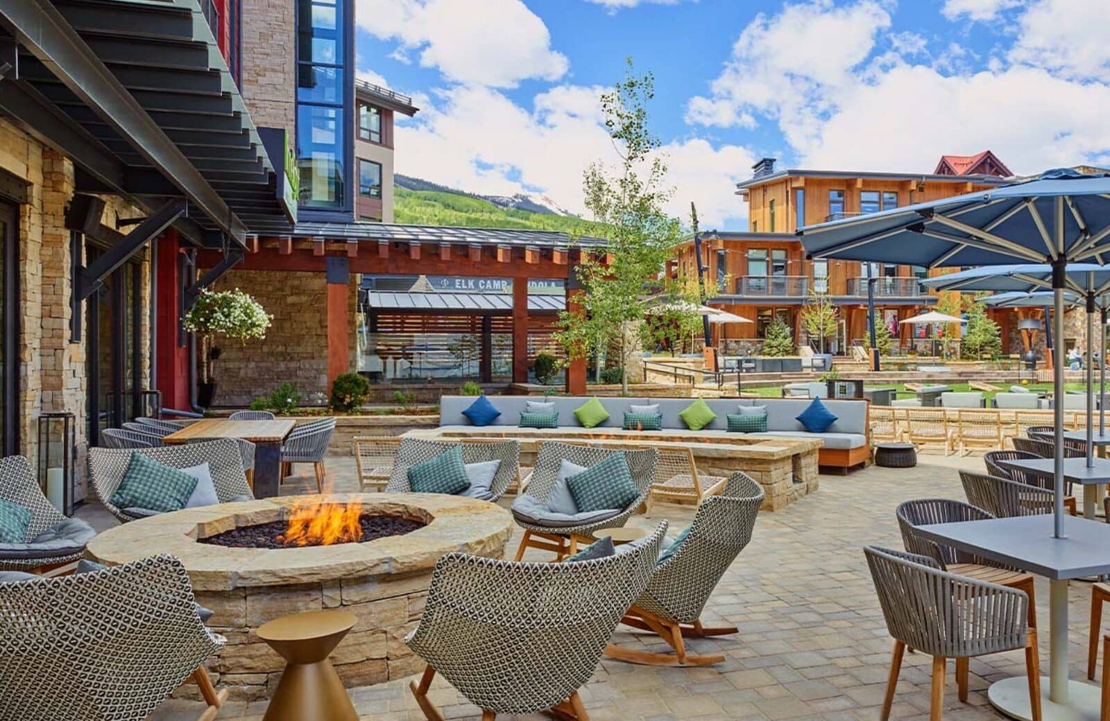 Shared patio with gas fire pit and proximity to Elk Camp gondola