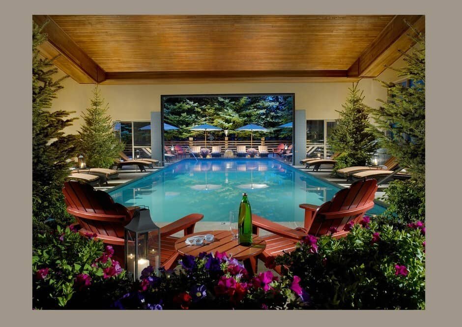 Indoor pool with heated saltwater; seating for 8 at poolside bar