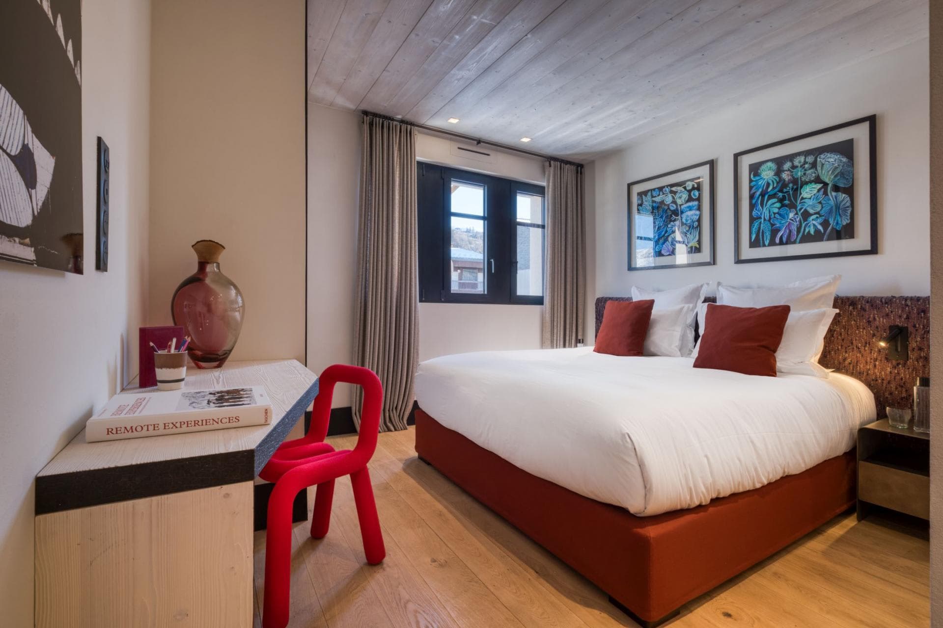 Bedroom with king bed and built-in desk workstation