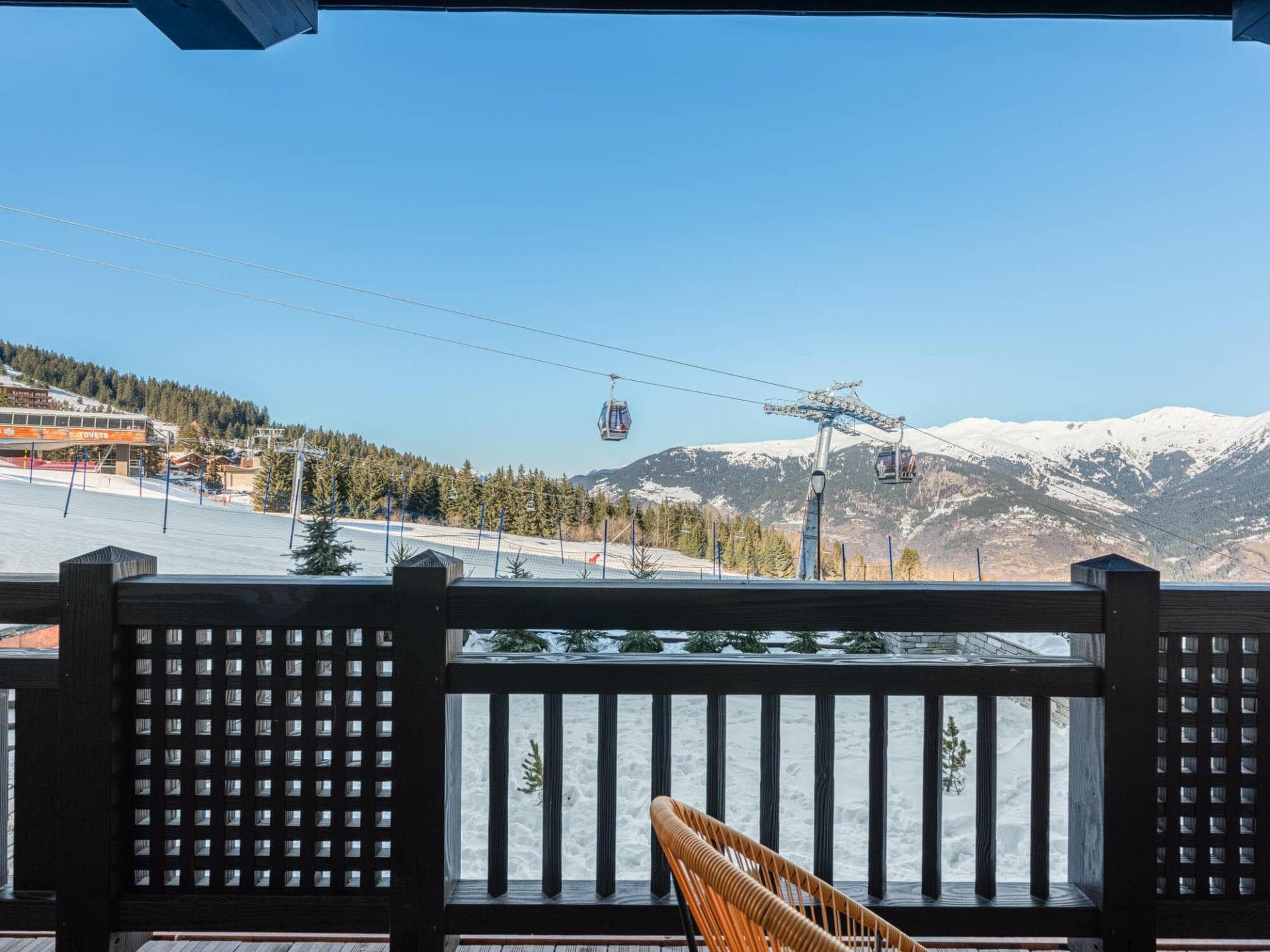 Private balcony with views of ski run and gondola lift