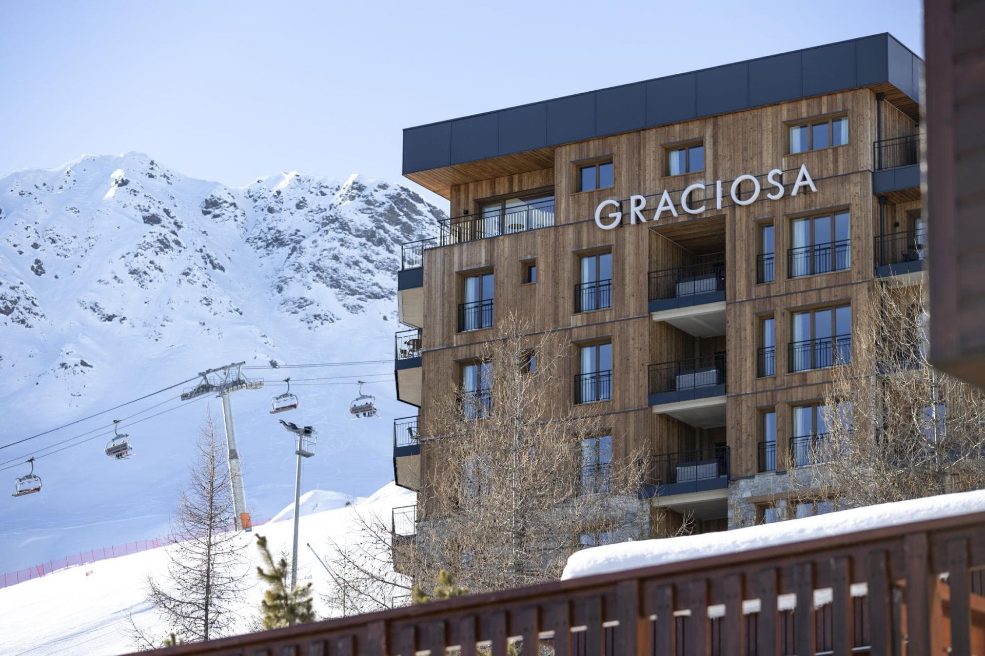 Ski-in/ski-out chalet exterior with immediate access to mountain chairlifts