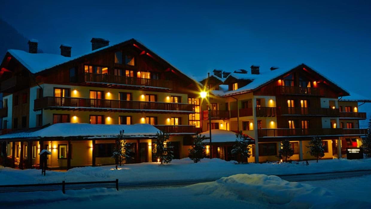Ski resort exterior with private balconies and snow-front access