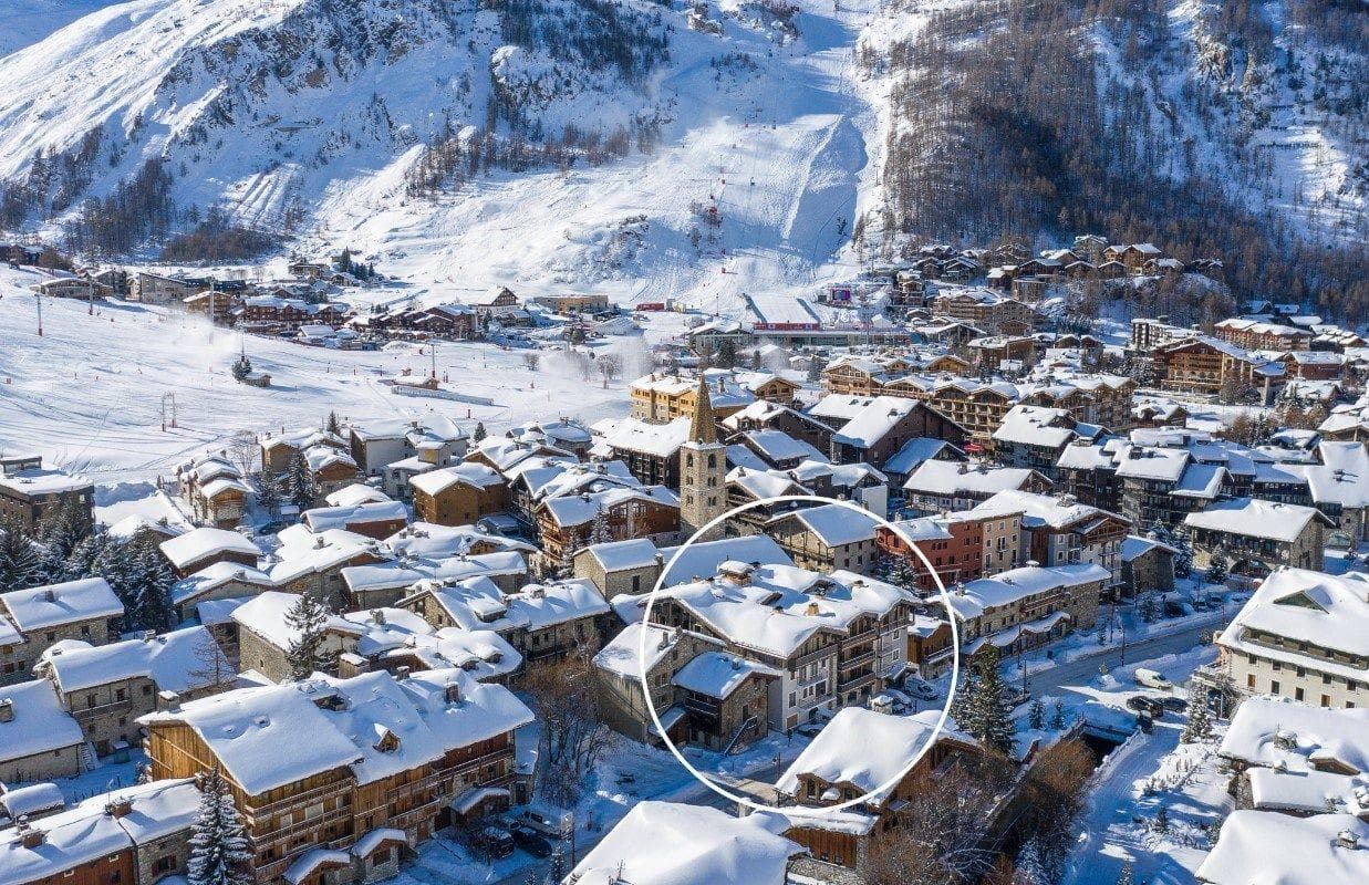 Aerial view of chalet location with proximity to ski slopes