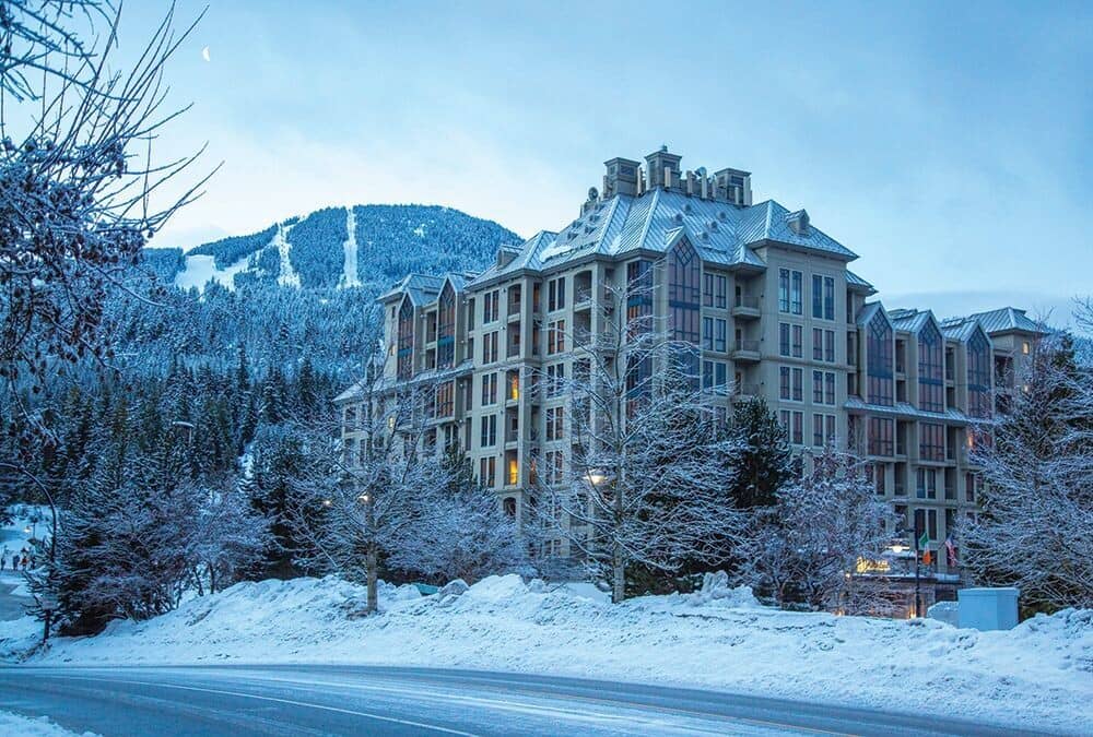 Ski-in/ski-out lodge exterior with direct mountain access