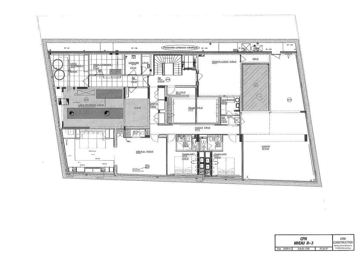 Lower level floor plan: garage, indoor pool, and staff bedrooms