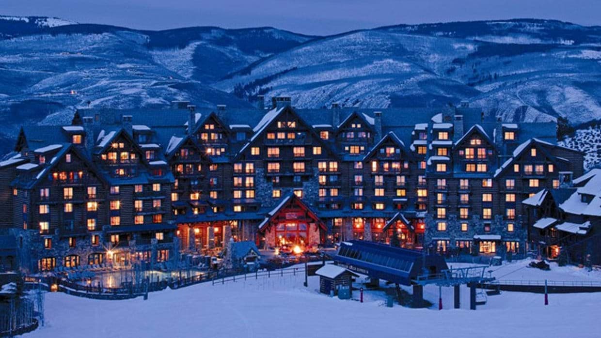 Ski-in/ski-out lodge exterior with direct access to Bachelor Gulch Express lift