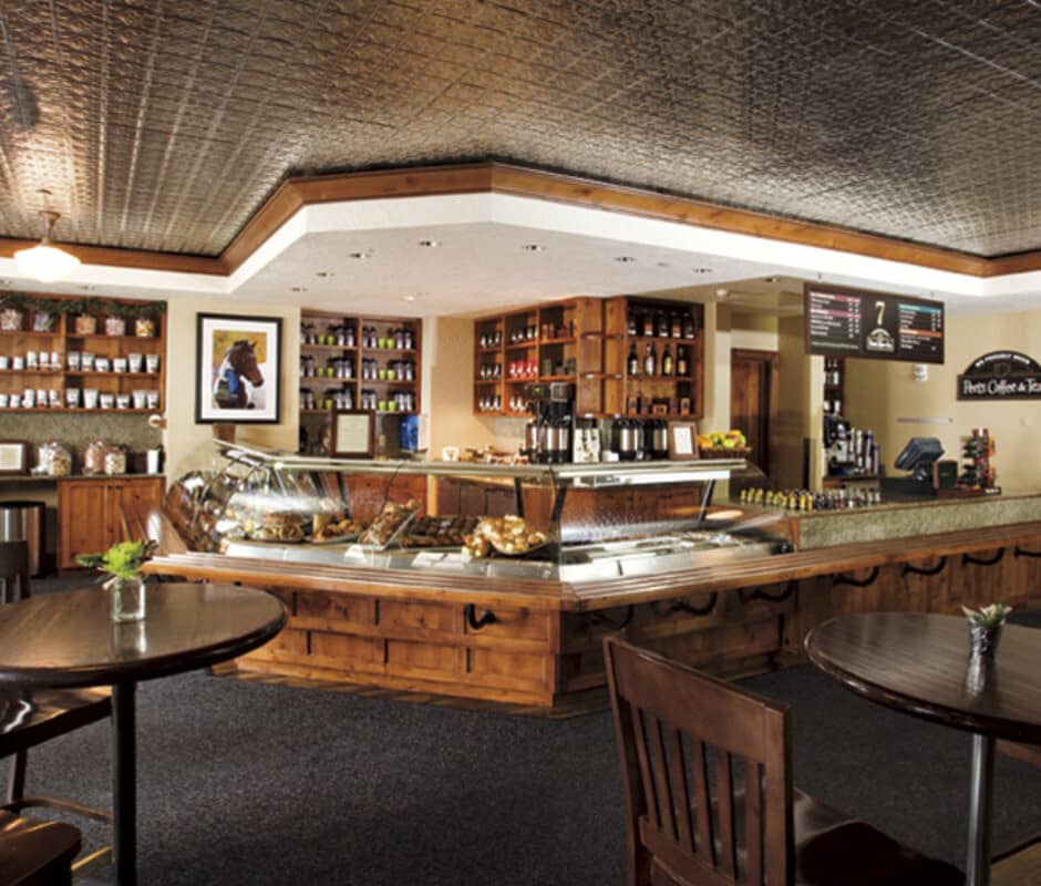 On-site coffee shop serving Peet's Coffee with café seating