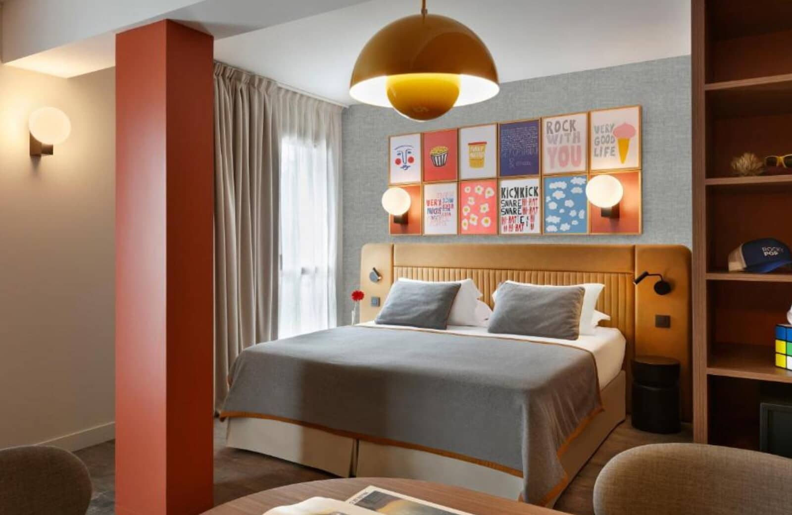 Guest bedroom with king bed and built-in reading lights