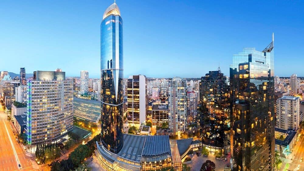 City views from building exterior; situated in downtown business district