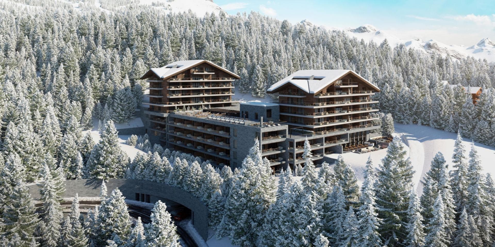 Mountain resort with private balconies and underground parking access