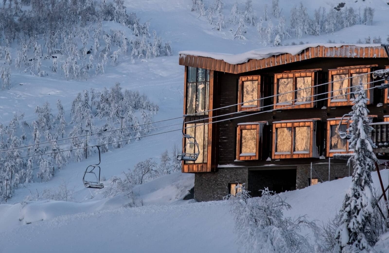 Ski-in/ski-out chalet exterior located directly beside the chairlift