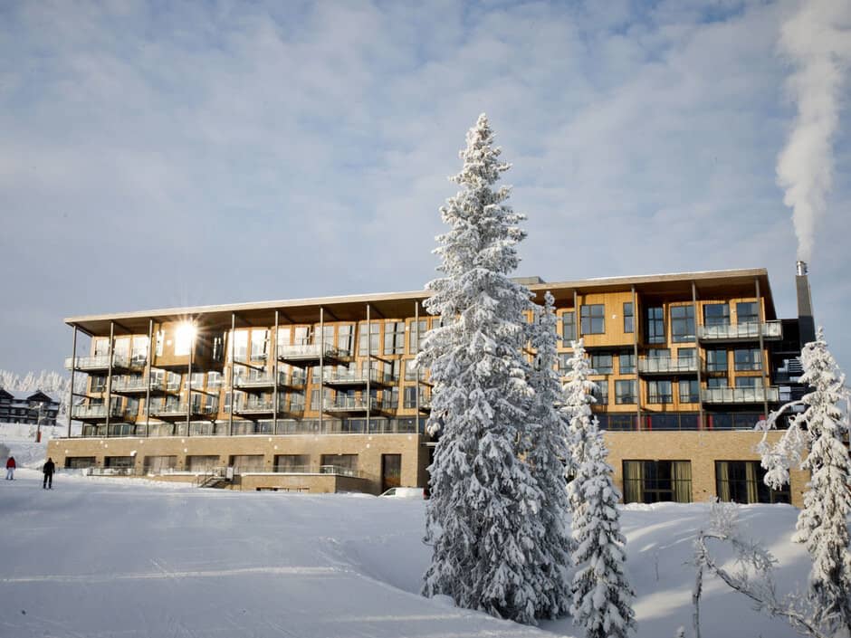 Ski-in, ski-out lodge with private balconies and mountain views