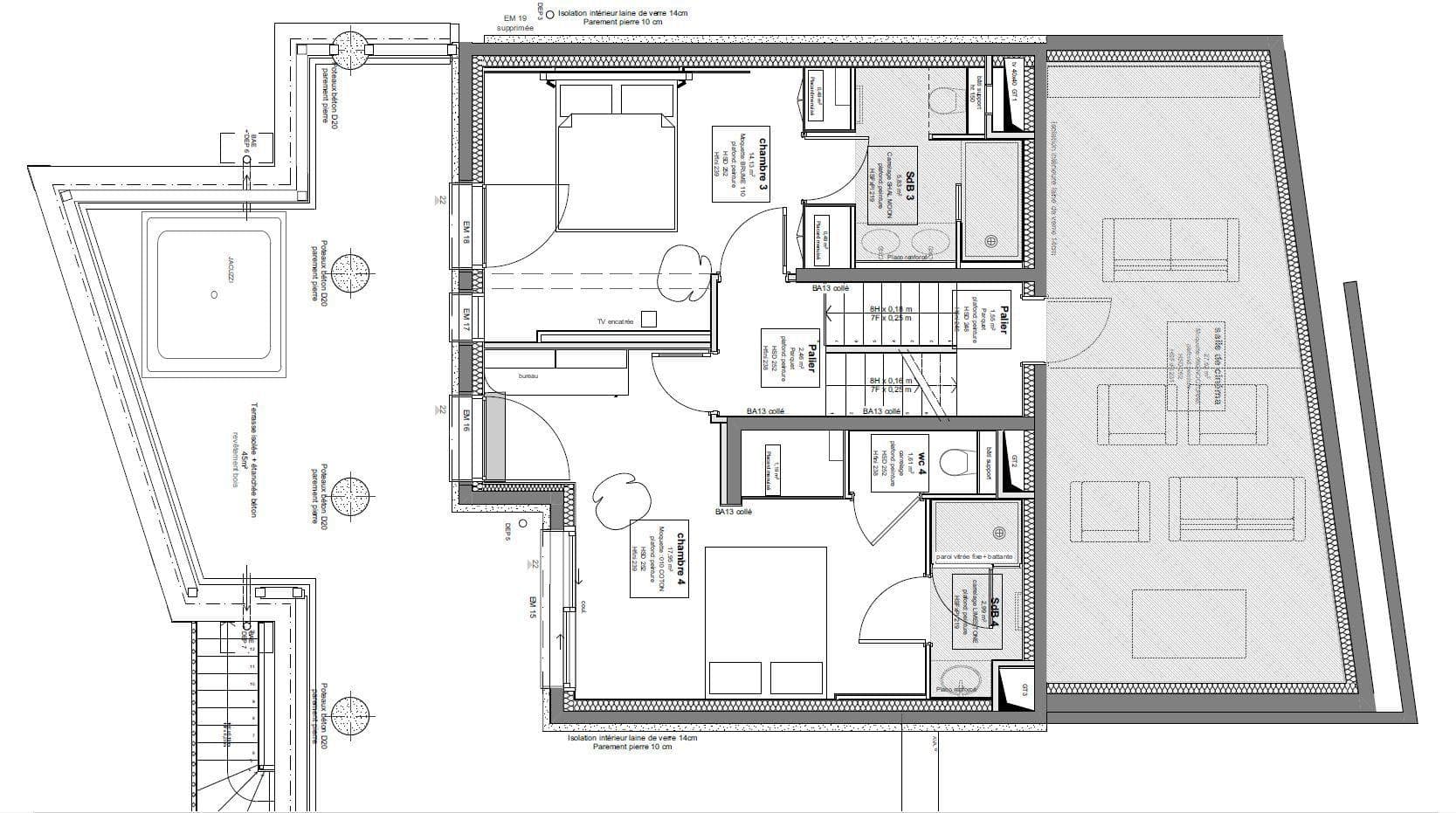 Floor plan featuring two ensuite bedrooms, home cinema, and terrace with jacuzzi