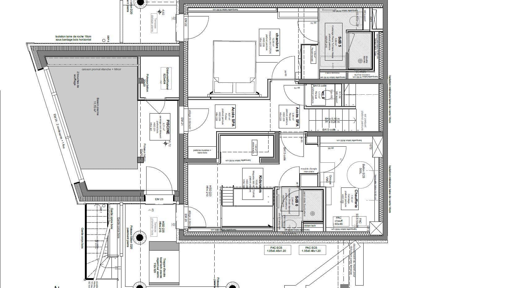 Floor plan detailing indoor pool area and layouts for two guest bedrooms
