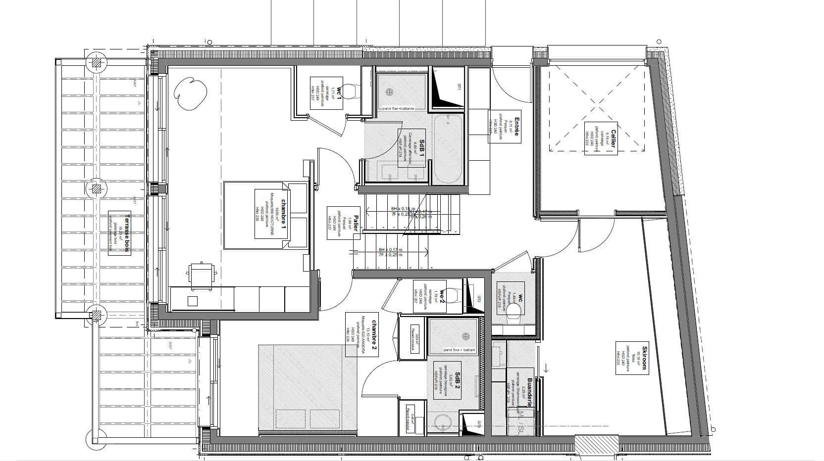 Floor plan with two ensuite bedrooms and dedicated ski room