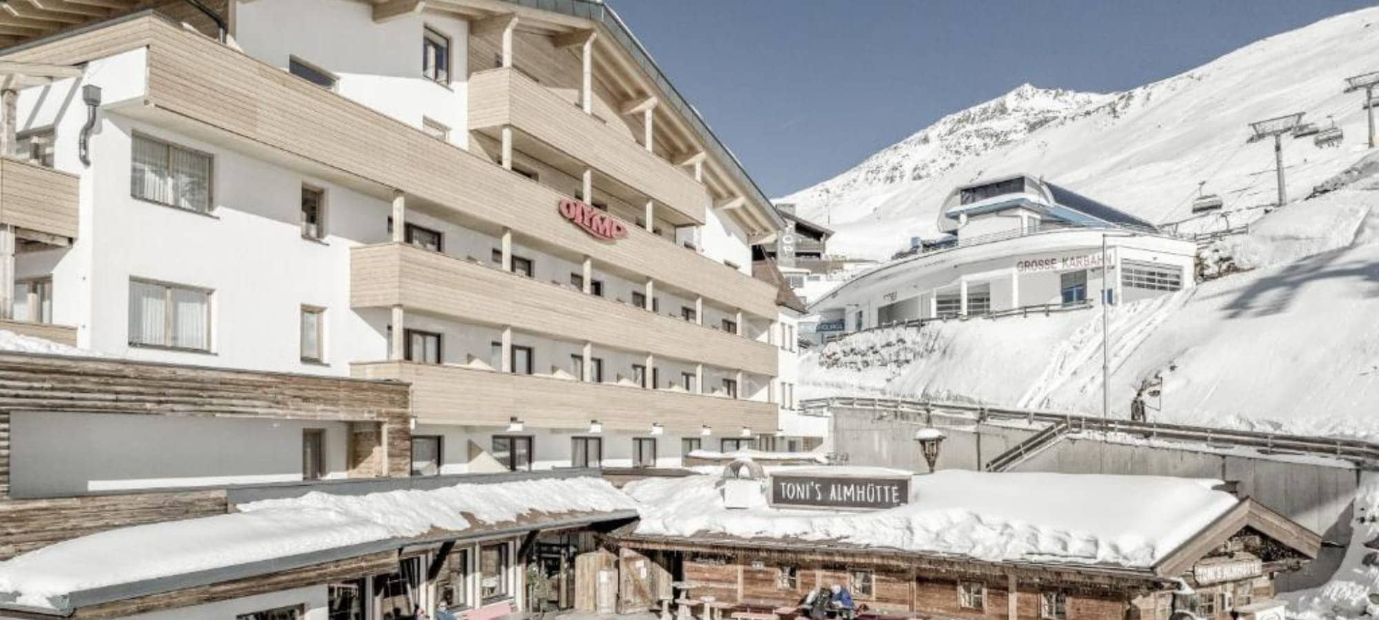 Ski-in/ski-out chalet exterior located directly adjacent to the Grosse Karbahn lift