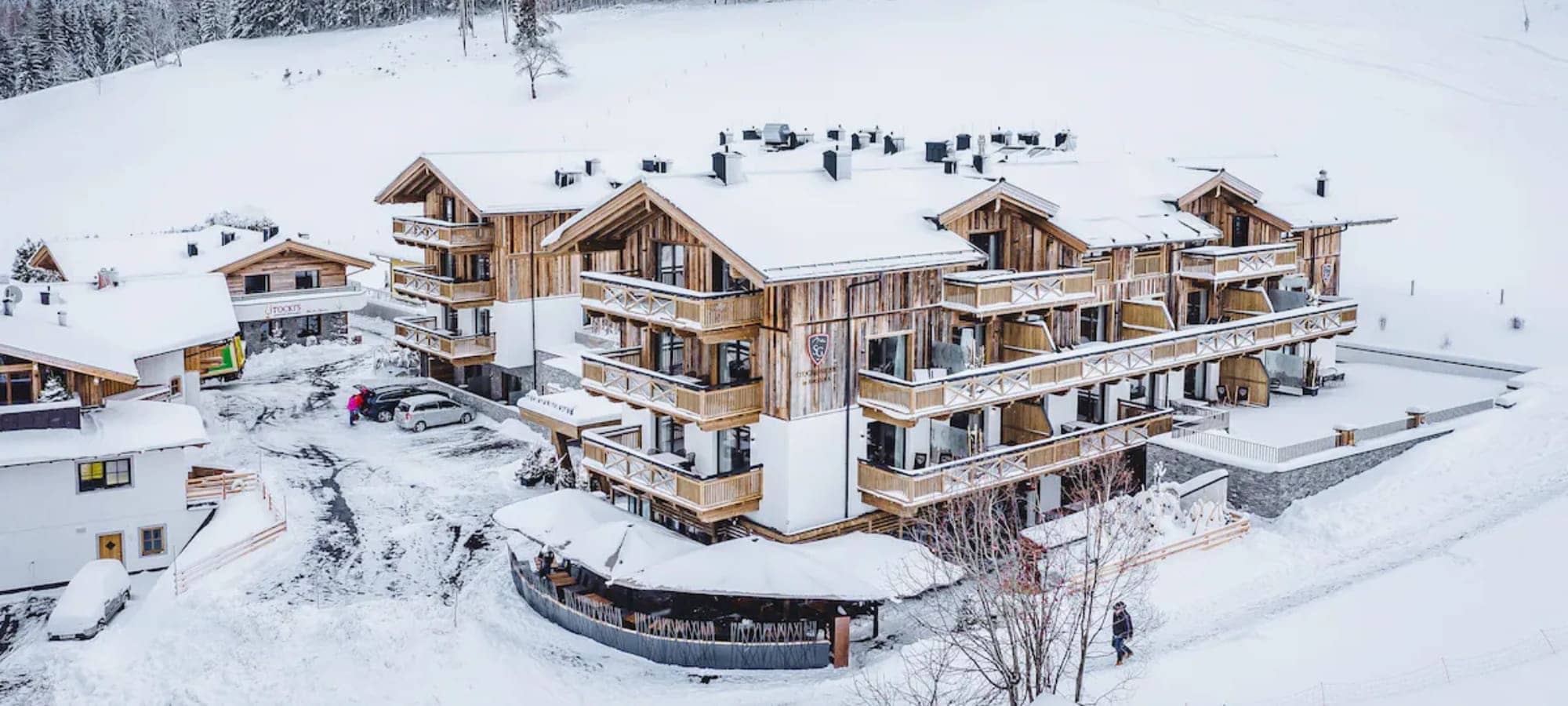 Ski-in/ski-out chalet with private balconies and on-site restaurant terrace