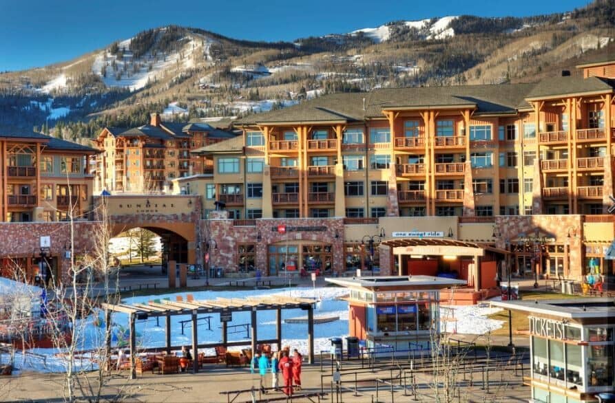 Sundial Lodge exterior in Canyons Village with ski-in/ski-out access
