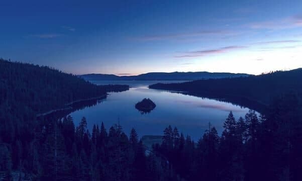 Emerald Bay view from property overlooks Fannette Island at sunrise