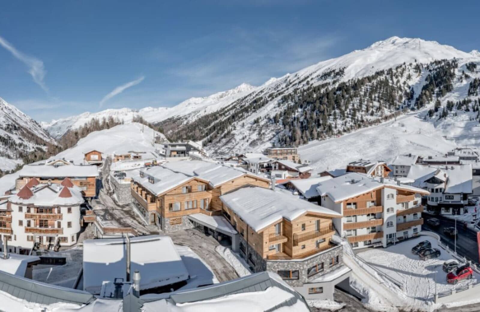 Chalet exterior with mountain views and on-site parking