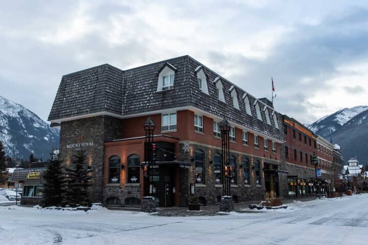 Mount Royal Hotel exterior featuring original stone facade and mountain views