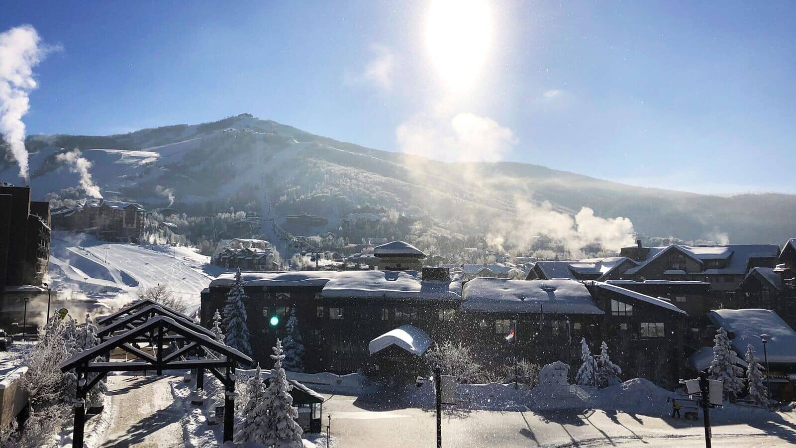Ski slope views overlooking mountain resort base area