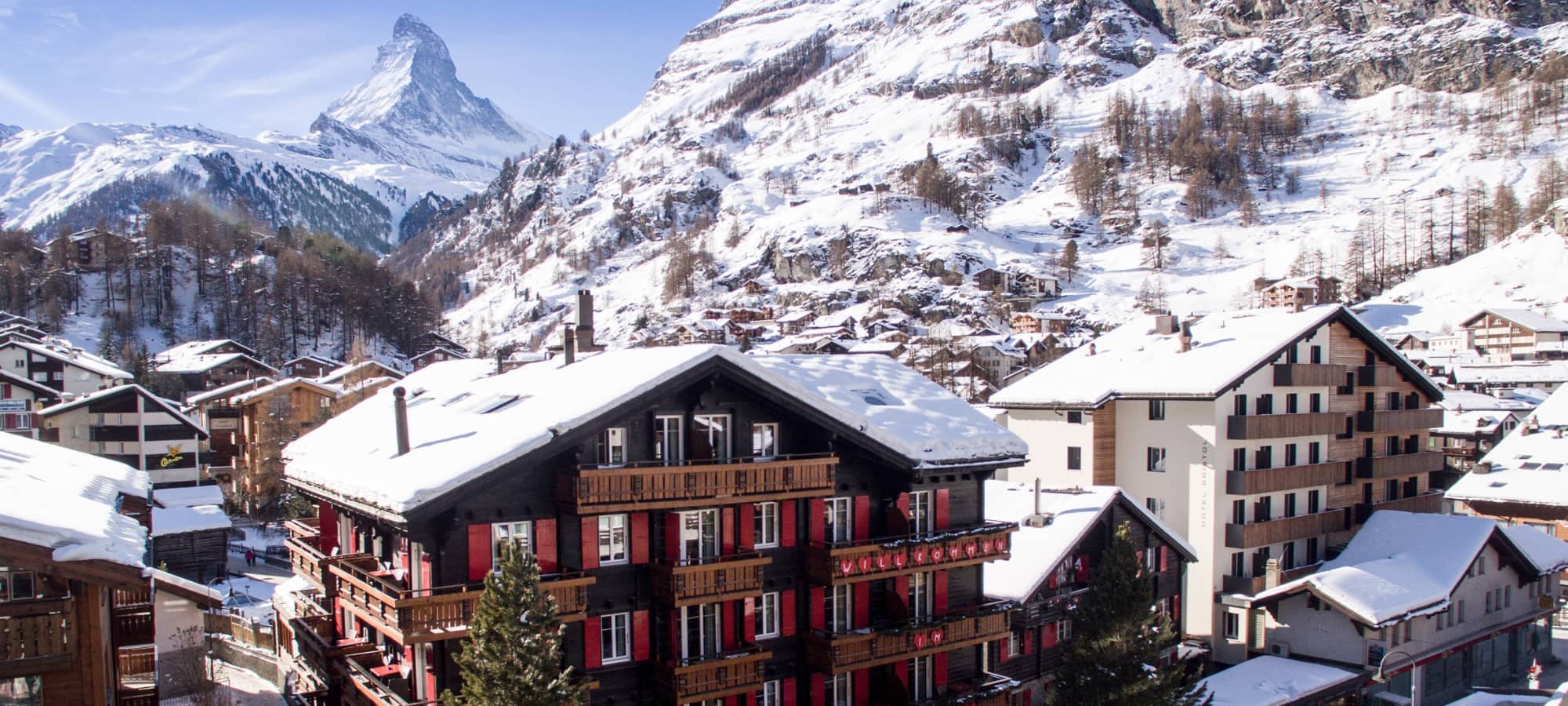 Chalet balcony views of Matterhorn and Zermatt village