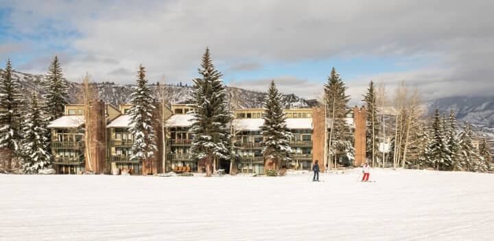 Ski-in, ski-out condo building located directly on the mountain trail