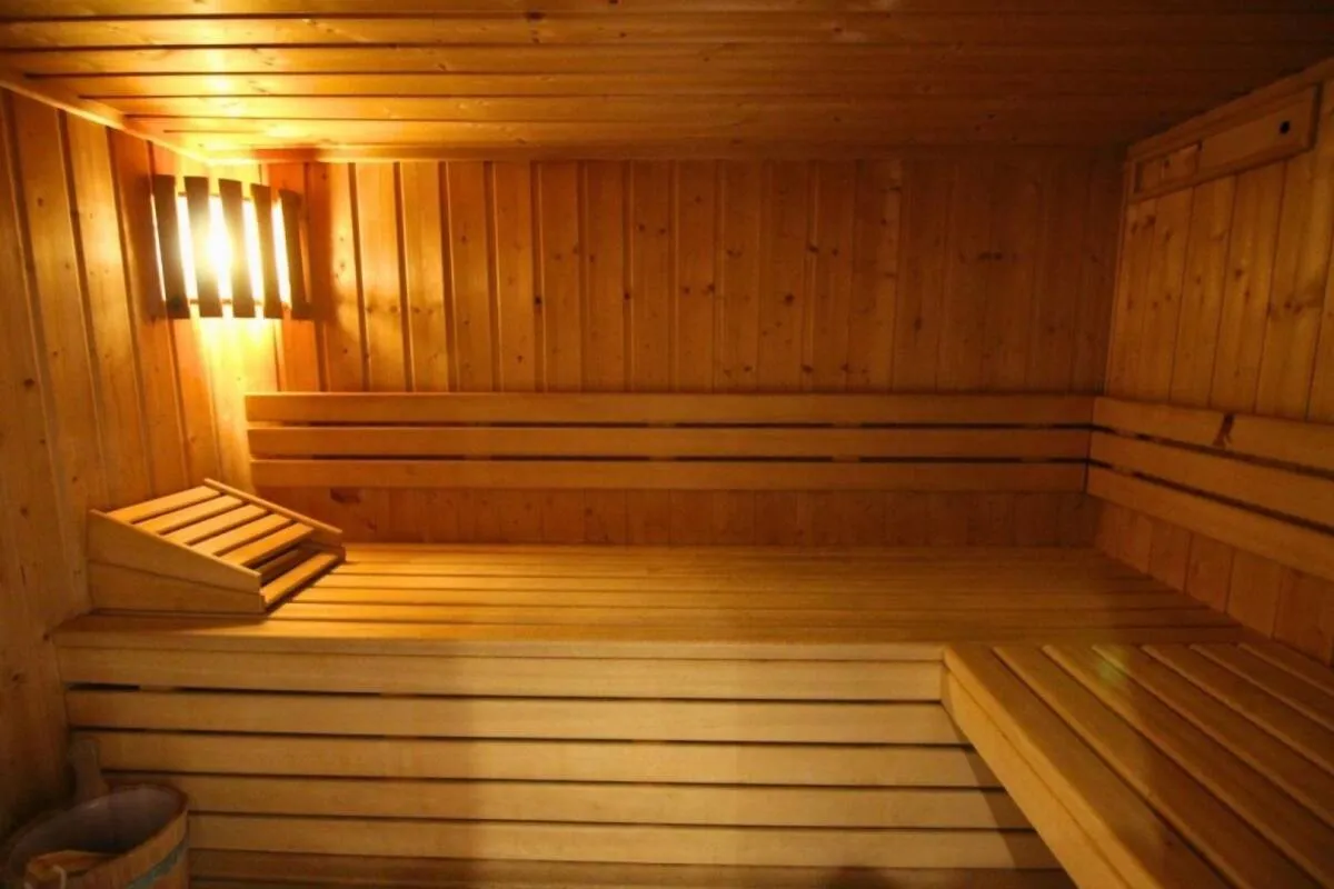 Finnish sauna with wooden benches
