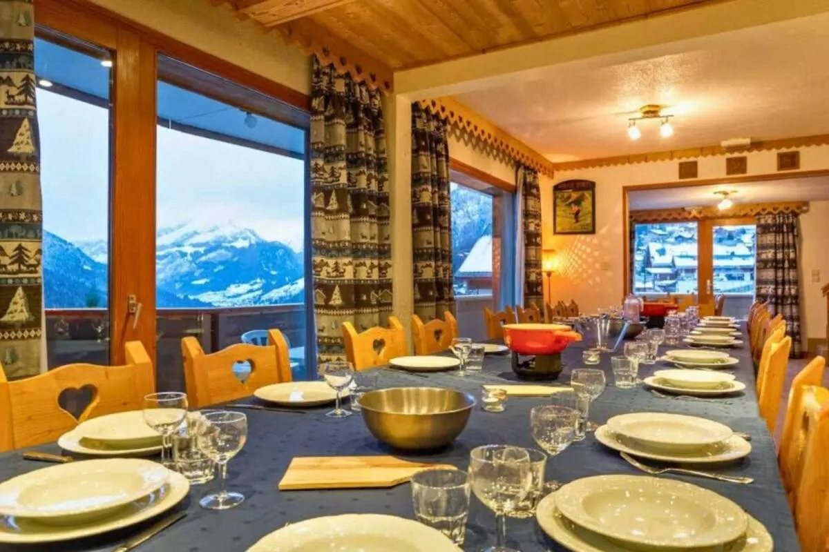 Dining tables with mountain views