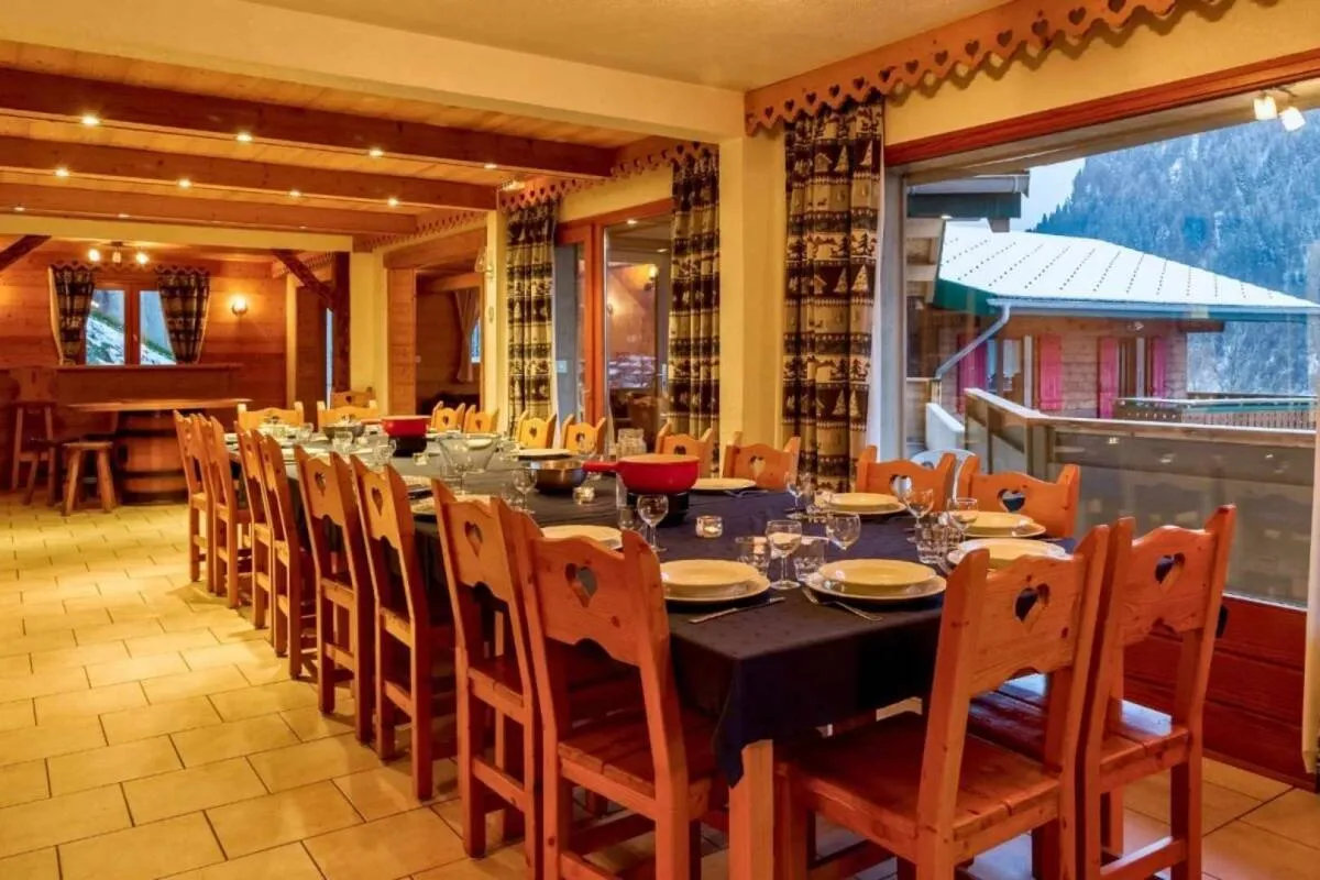 Long dining tables in the shared dining room