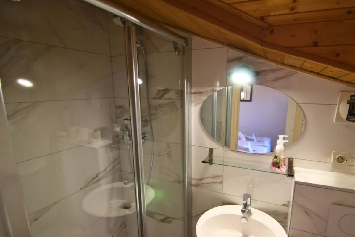 Guest bathroom with shower and basin