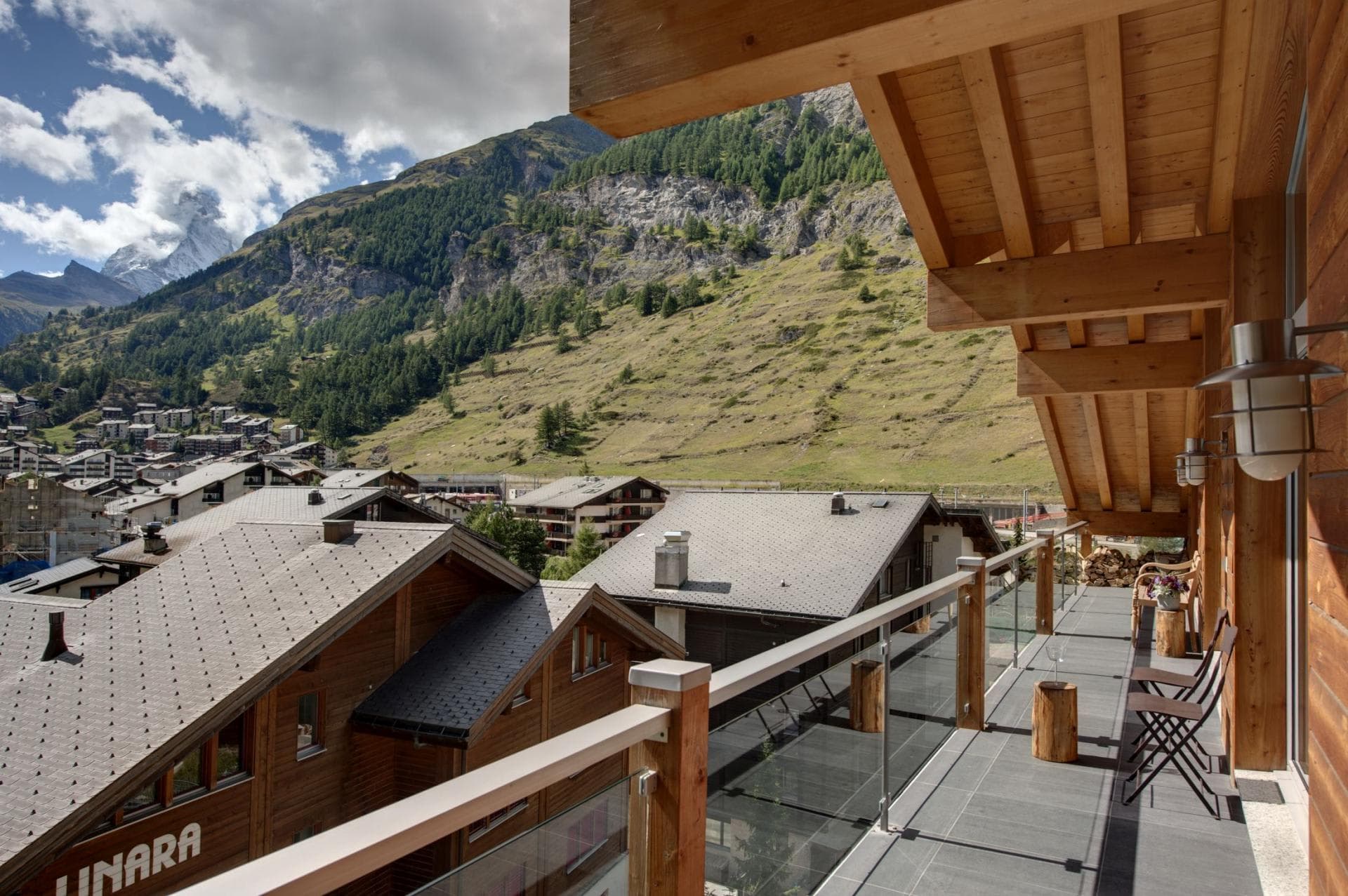 Private balcony with village and Matterhorn views