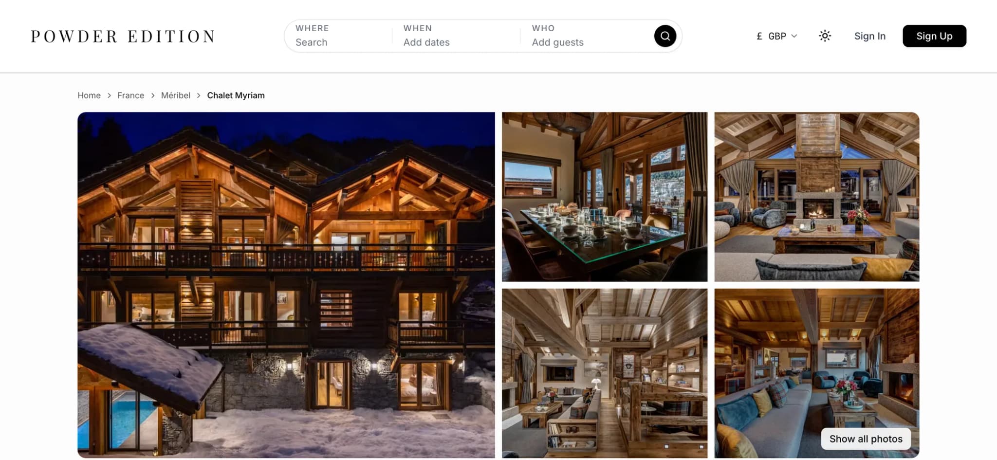 Chalet Myriam in Méribel as it appears on Powder Edition: photo gallery, editorial summary and weekly price range