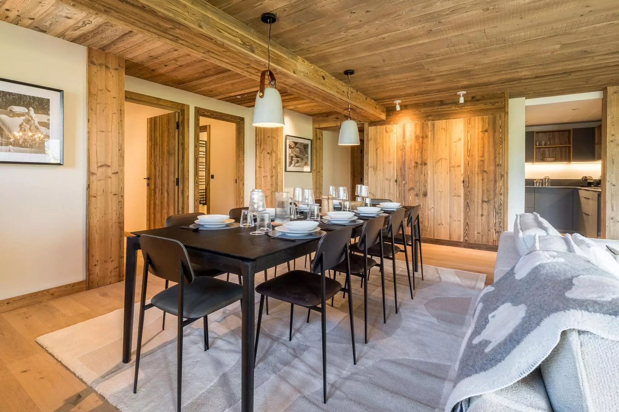 Dining area for ten beside the open kitchen