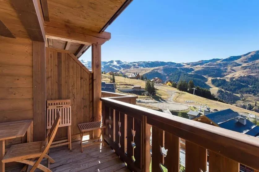 Covered balcony overlooking the surrounding ski slopes