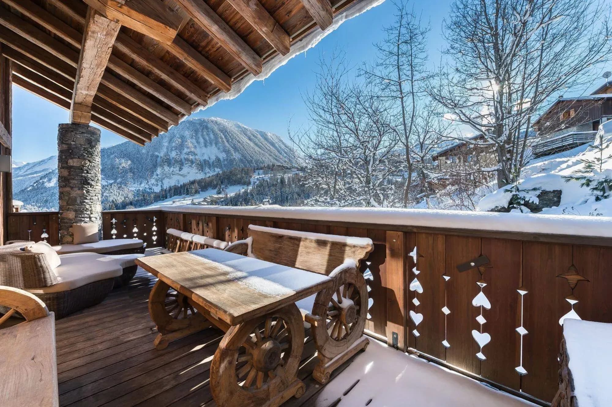 Covered balcony with panoramic mountain views