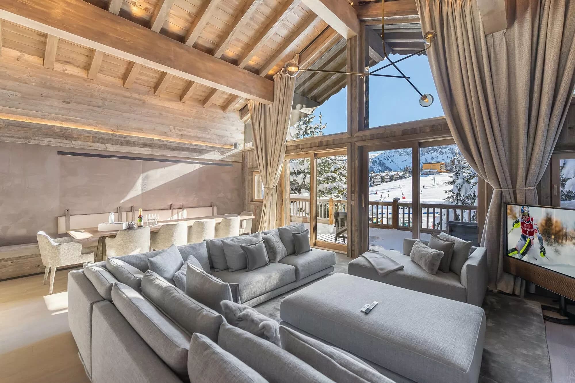 Living room with sectional seating and a gas fireplace