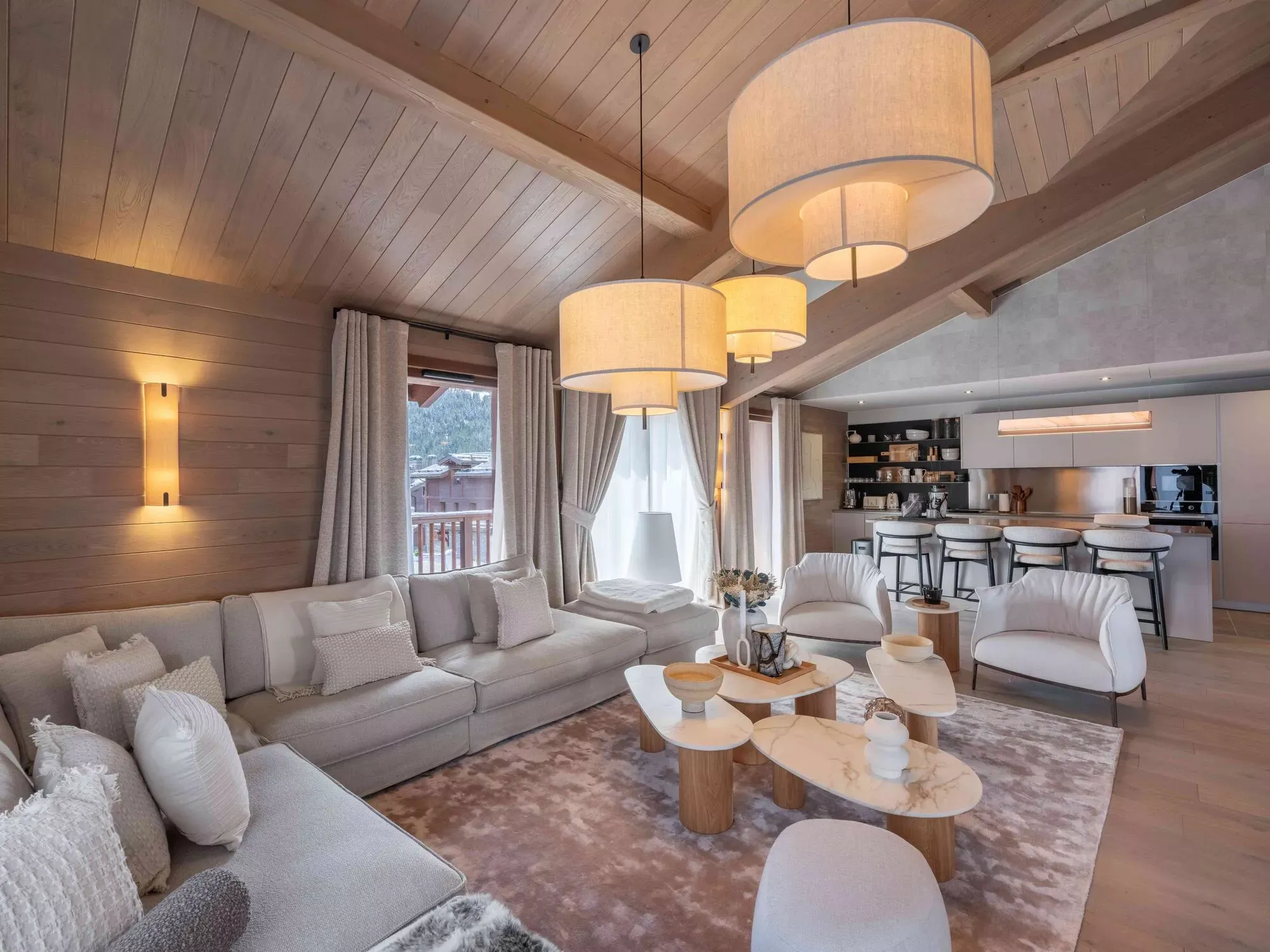 Lounge seating with the open kitchen beyond