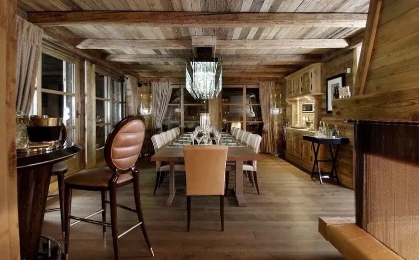 Open-plan dining and living area with timber finishes