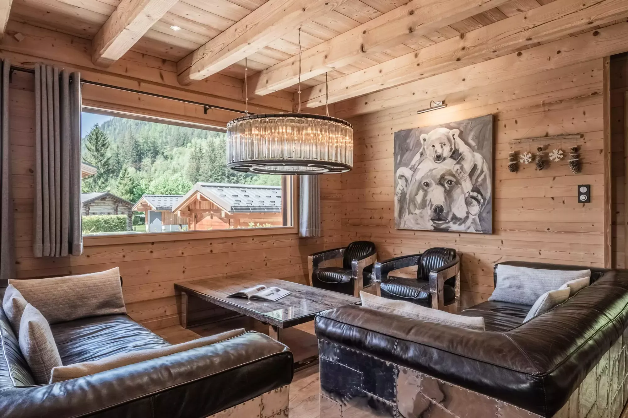 Lounge seating beneath exposed timber beams