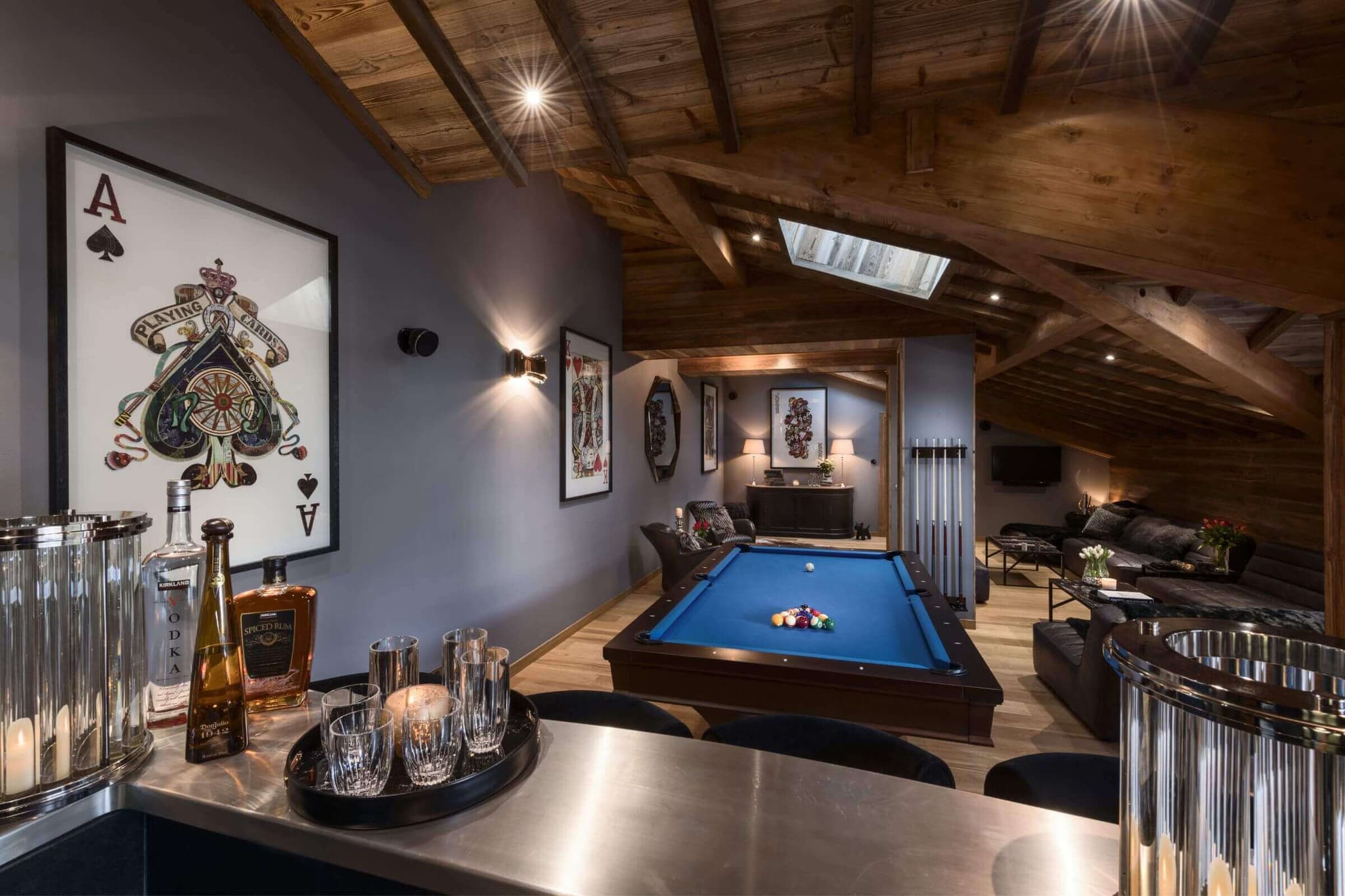 Private bar and games room with a full-size pool table