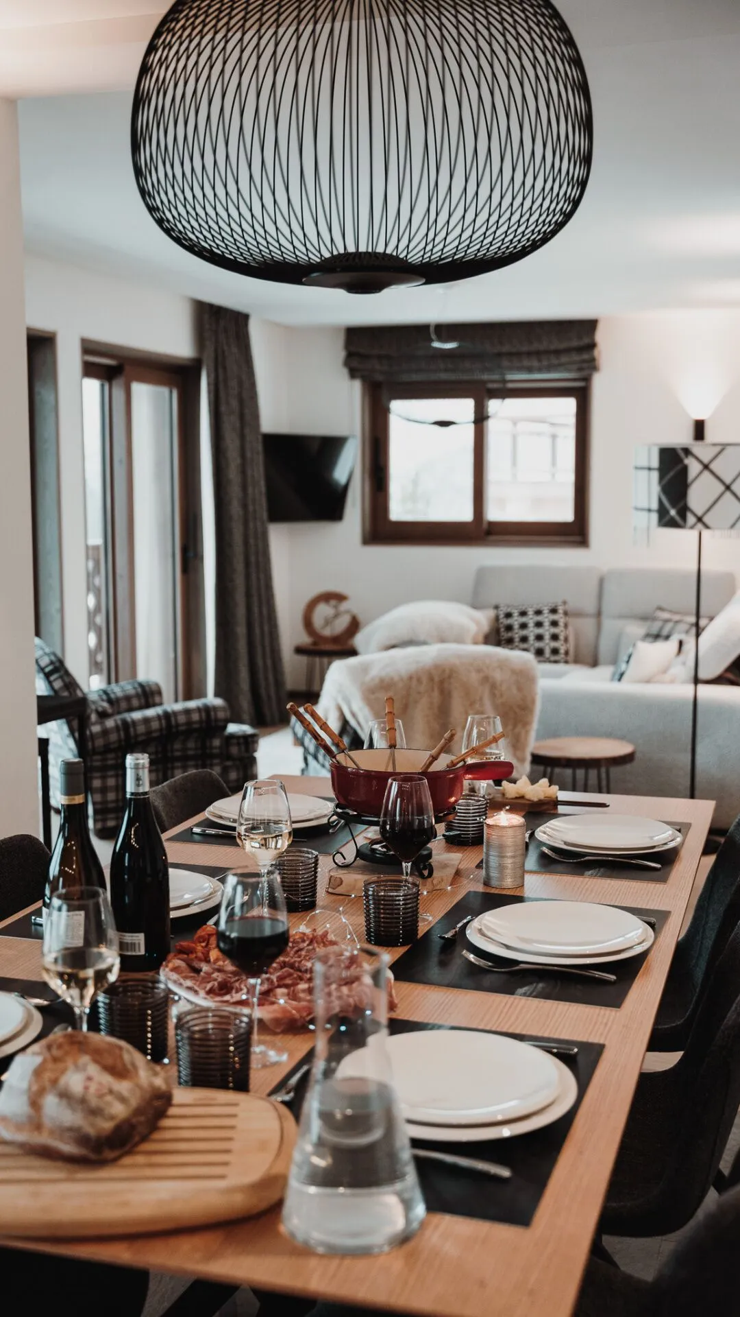 Dining table beside the living room