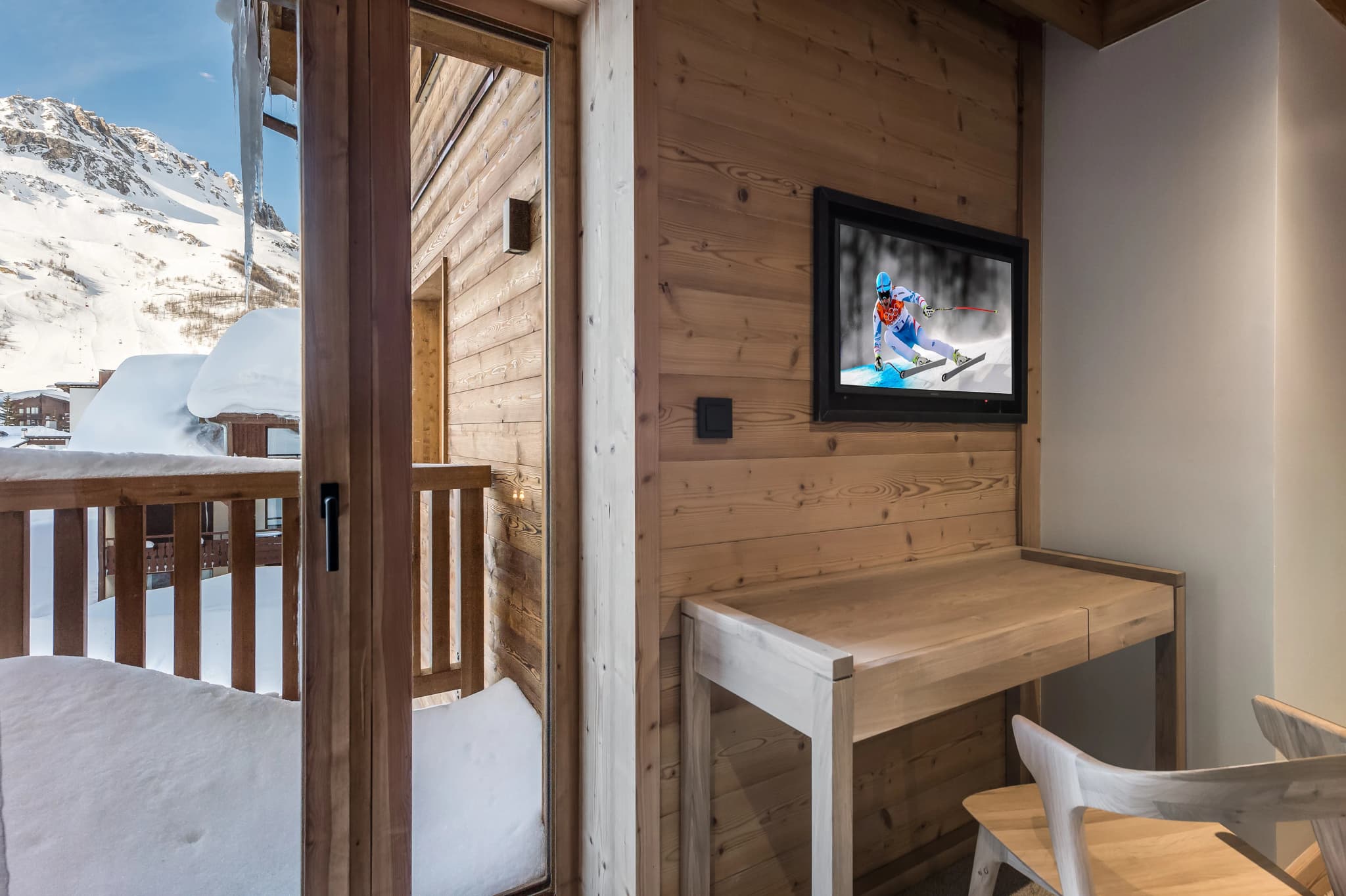 Bedroom balcony doorway with mountain views