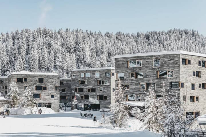 Quartzite stone exterior with direct ski-in/ski-out access to slopes