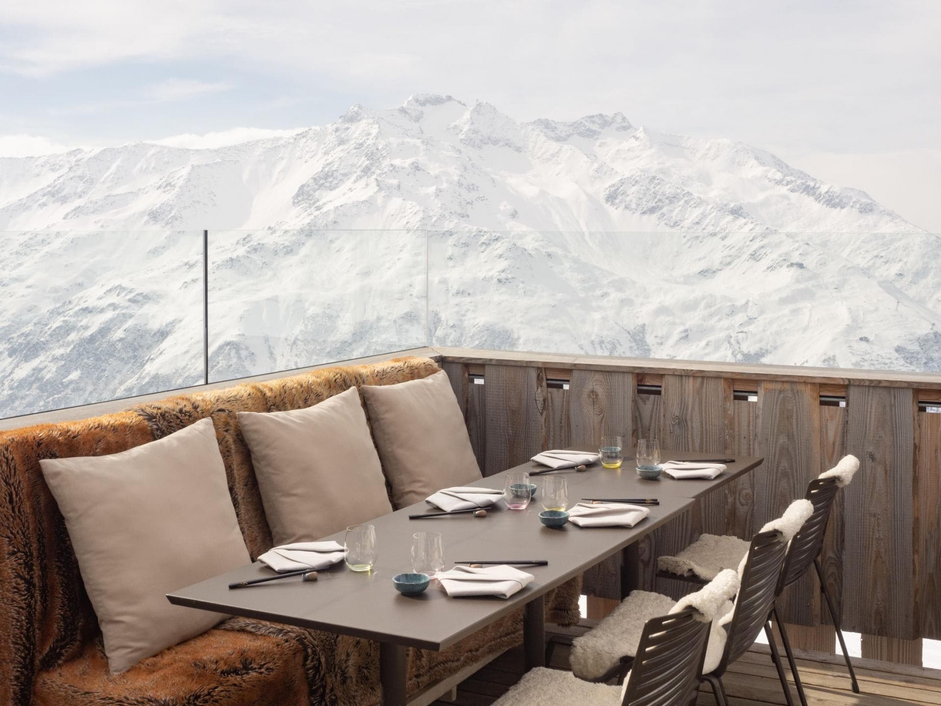 Outdoor dining terrace seats 6 with panoramic Alpine views