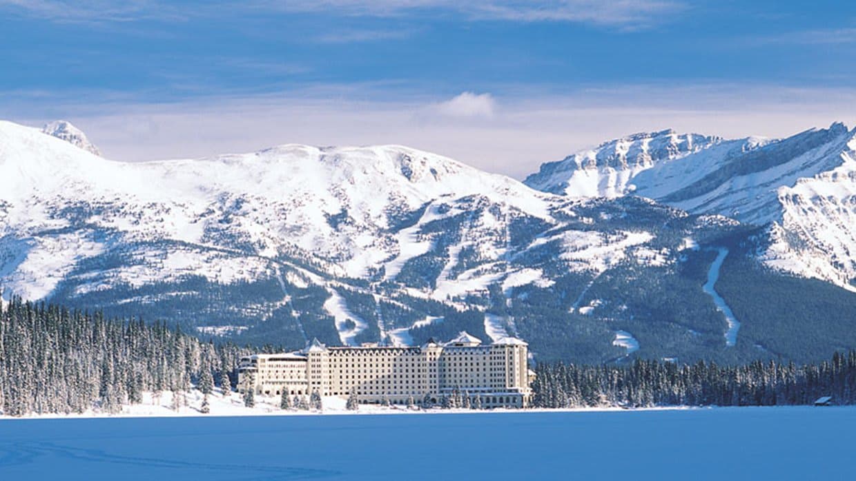 Ski-in/ski-out resort access with views of Victoria Glacier and Fairmont Lake Louise